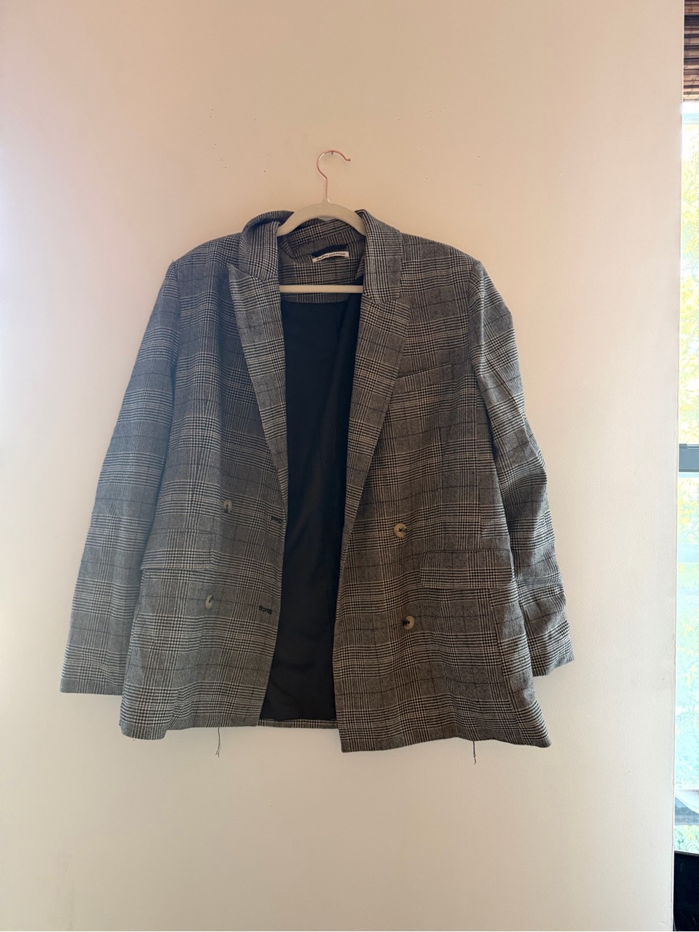 Reformation Long Plaid Blazer